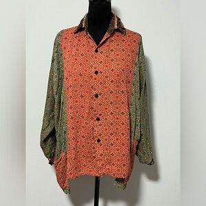 WE BE BOP Vintage Long Sleeve Oversized Button Front Patchwork Top - XL